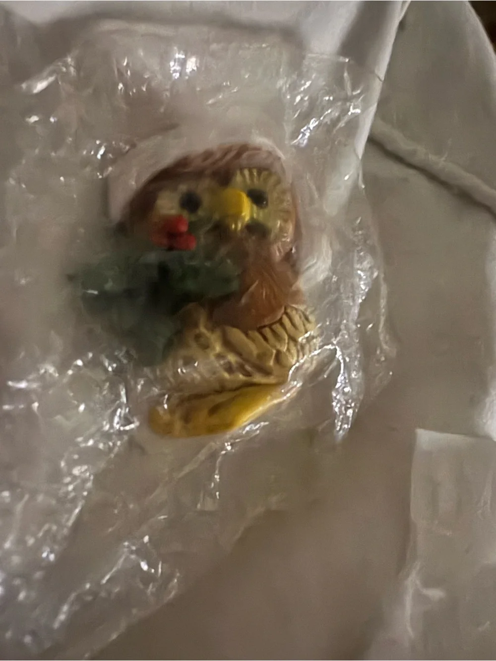 Hallmark Brown and Yellow Plush Bird Ornament with Green Accent